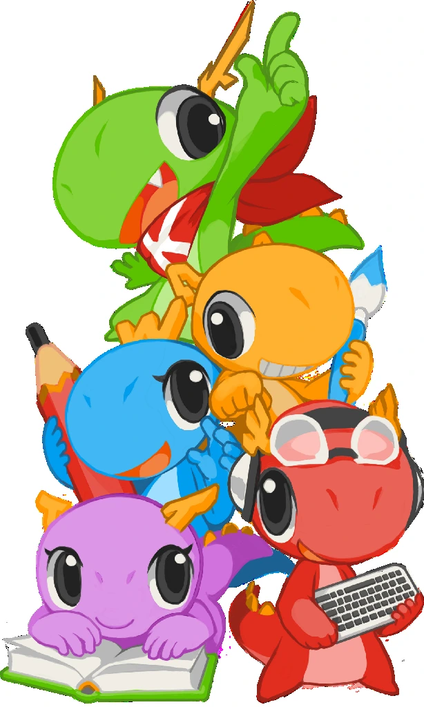 A pile of multi-colored KDE dragons